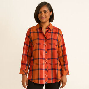 Hester & Orchard Plaid Button Down Shirt Orange Navy Size L